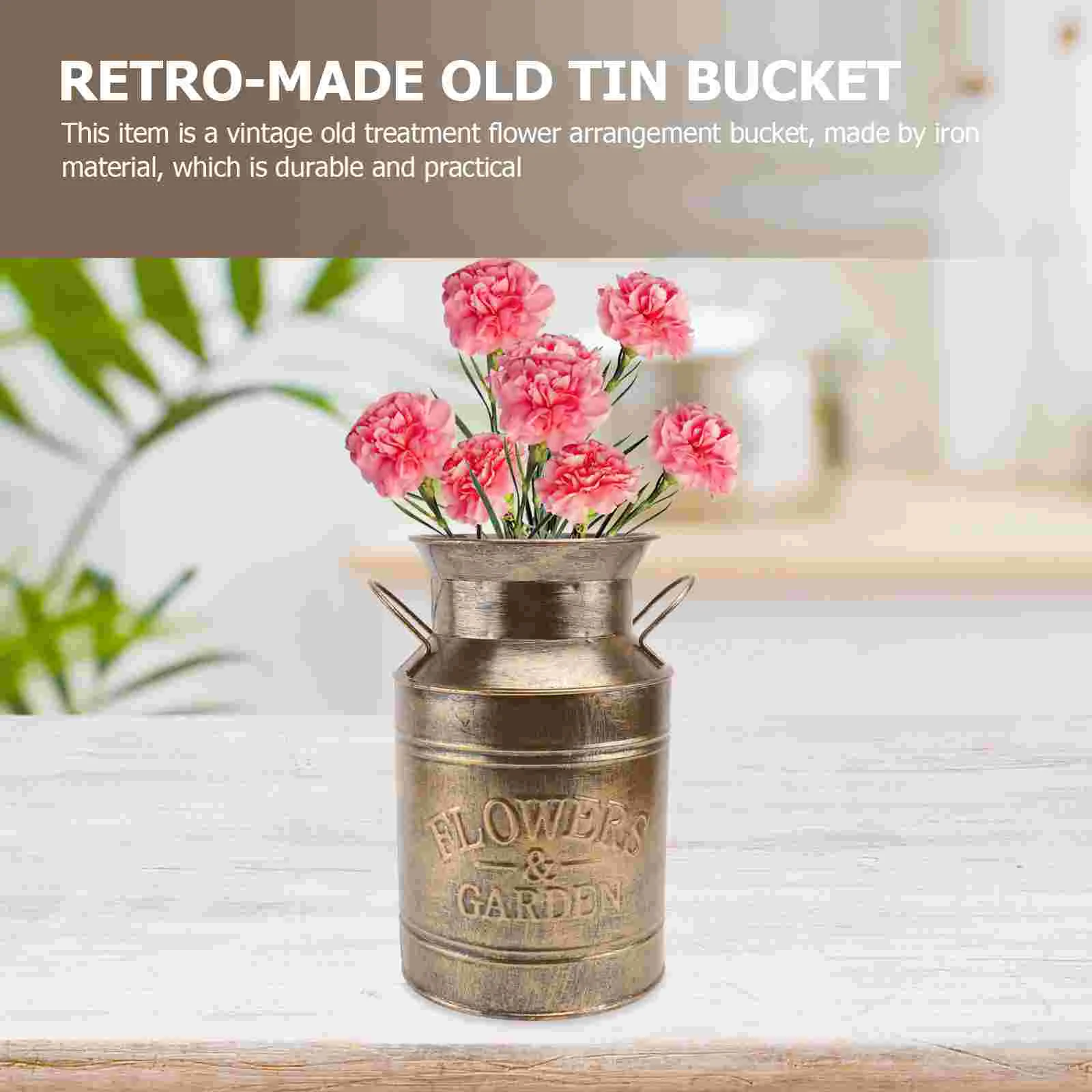 Wedding Decor Do Old Tin Bucket European Style Vase Flower Pot Vintage Arrangement Ware Brown Props Retro