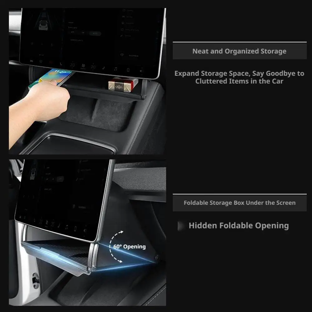 For Tesla Model 3 Y Screen Storage Box Hidden Organizer Tray Refreshed Model  Interior Dashboard Accessories view 6
