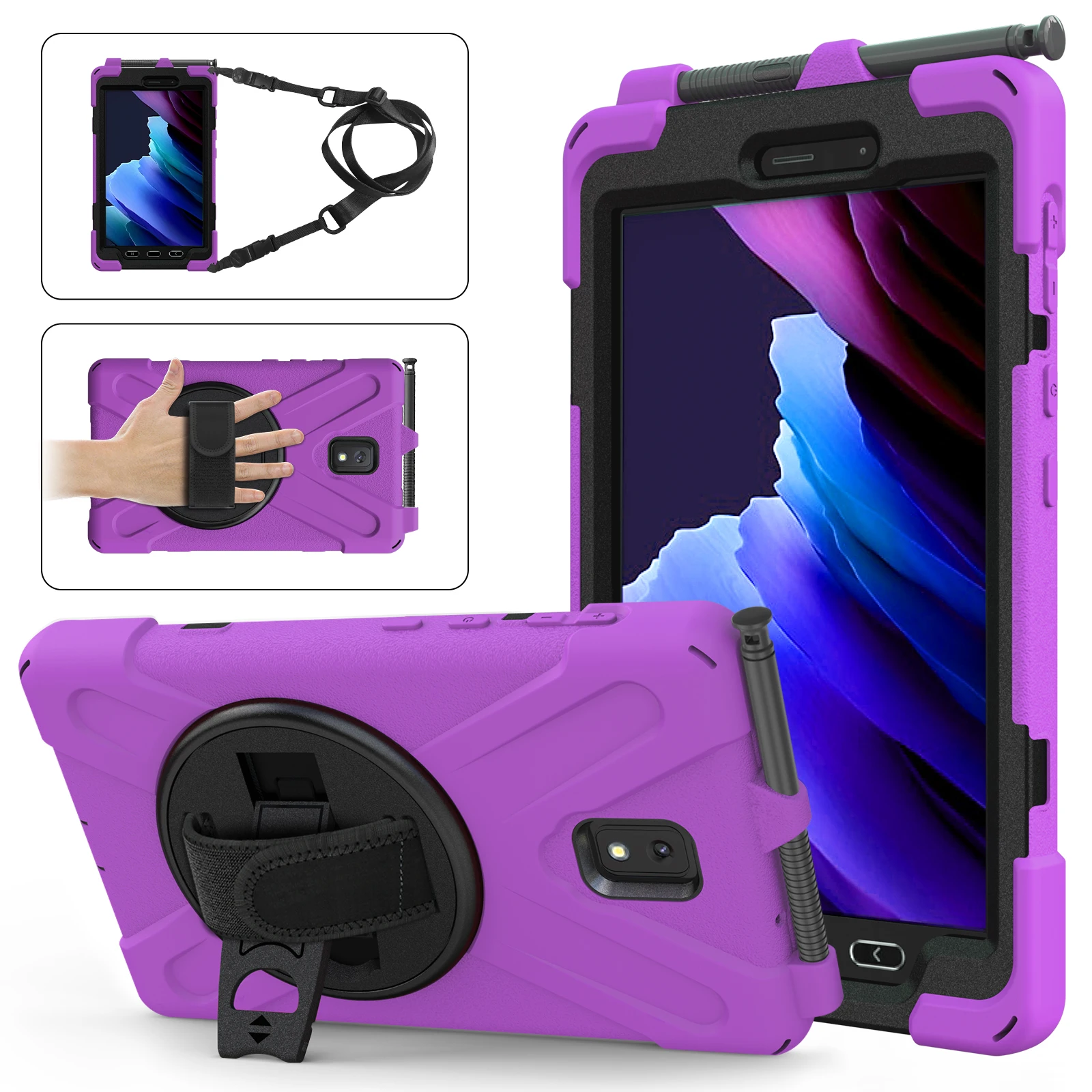 For Samsung Tab Active 3 SM-T570 T575 Active5 8inch X300 X306B Active2 Tablet Case Rotation Stand Shoulder Strap Shockproof Case