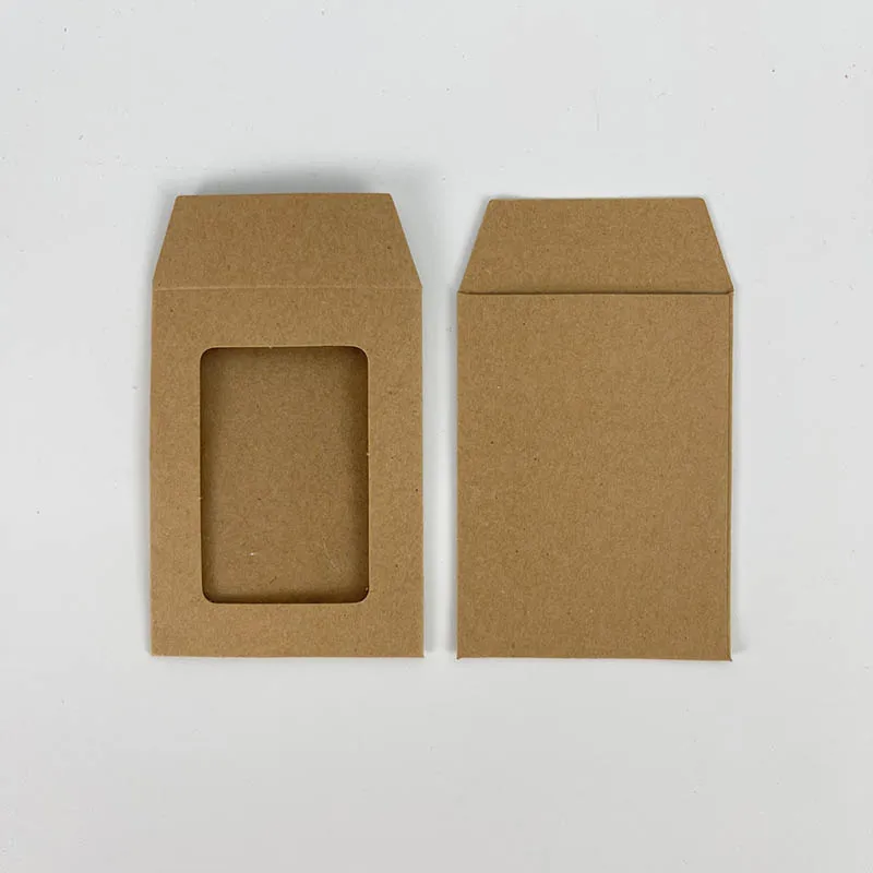 100pcs Mini Envelope Kraft Paper Small Envelopes with Clear Window for Message Card Photo Paper Gift Bag