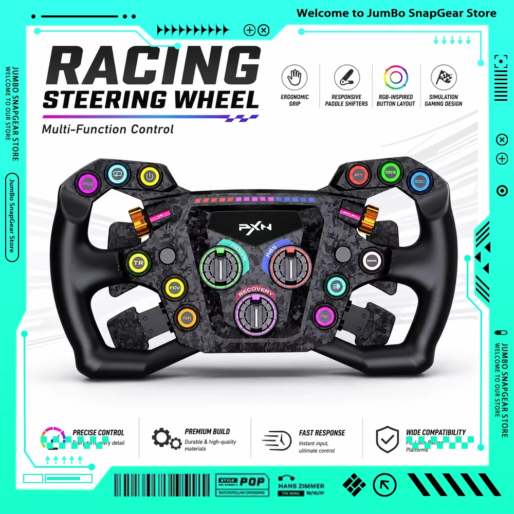 Игровой руль PXN GT ONE для гоночного симулятора GT Plate Formula F1 с быстросъемными карбоновыми лепестками и настраиваемыми кнопками, игровые подарки