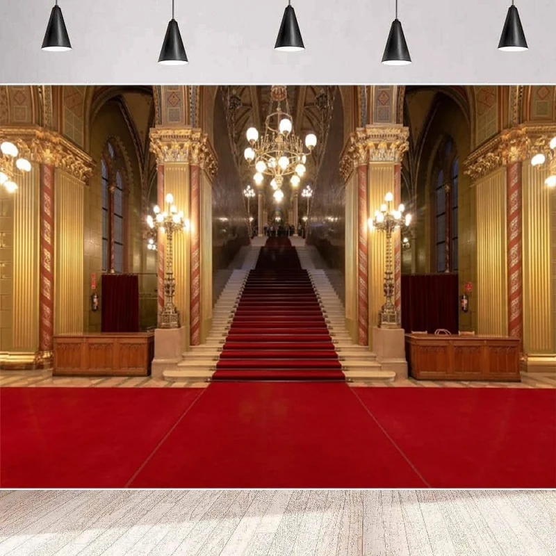 

Red Carpet Stage Photography Backdrop Cinema Scene Royal Palace European Hall Background Home Party Backdrop Wall Banner Poster