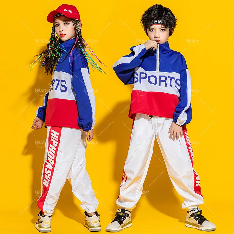 

Kid Blue White Jacket Jogger Pants Hip Hop Clothing Clothes Jazz Dance Costume for Girls Boys Ballroom Dancing Streetwear