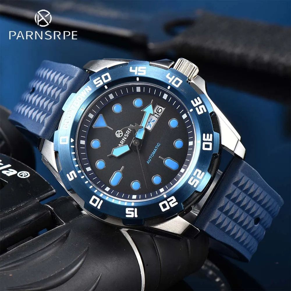 PARNSRPE Luxury New Fashion Mechanical Men\'s Watch Stainless Steel Sapphire Crystal Case NH36 Movement Single Rotating Bezel