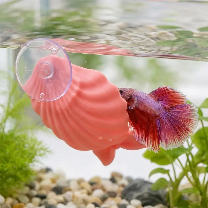 Colorful Shell Shaped Betta Feeding Dish Hiding House Breeding Nest With Strong Suction Cup Fish Tank Landscape Decoration