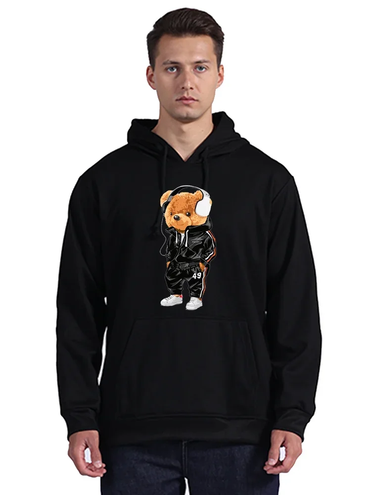 Graphics Kawaii Sweatshirt For Pullover Streetwear Unisex Coat Teddy Bear Playing Badminton Hoodie Men's Clothing Tops