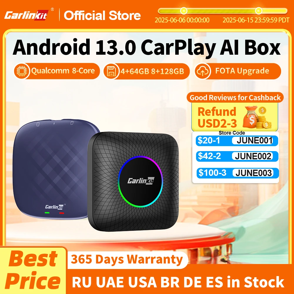 

CarlinKit CarPlay Ai Box Android 13 Plus QCM6125 8-core Wireless Android Auto& CarPlay Car USB Adapter FOTA Upgrade For Netflix