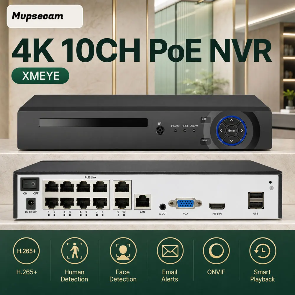 POE NVR 10CH 8CH XMEYE CCTV Camera System 4K IP H.265 Recorder 8 Channel 8MP Security Network Face Detection Video Surveillance