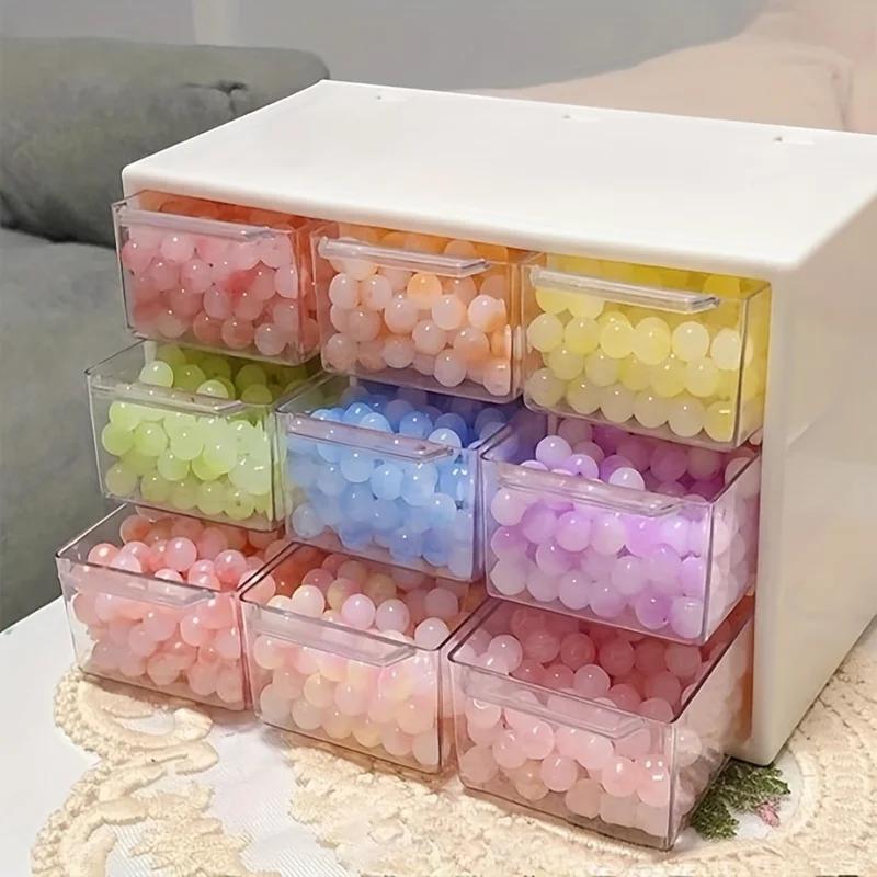 Four-Piece Set, 9-Bin Mini Drawer Storage Box, Made of Durable and High-Quality Plastic Material, with Transparent