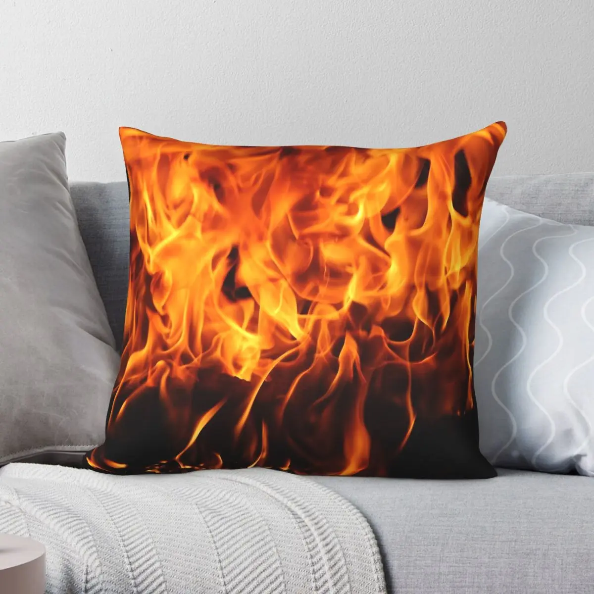 Fire Flames Pillowcase Polyester Linen Velvet Printed Zip Decorative Pillow Case Room Cushion Cover