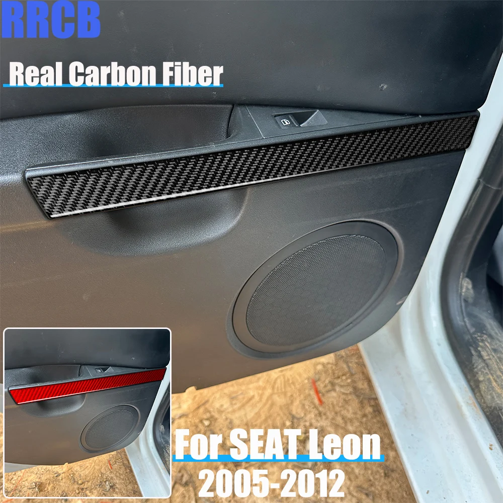 Real Carbon Fiber Car Accessories Door Panel Trim Soft Cover Sticker For SEAT Leon MK2 2005 2006 2007 2008 2009 2010 2011 12