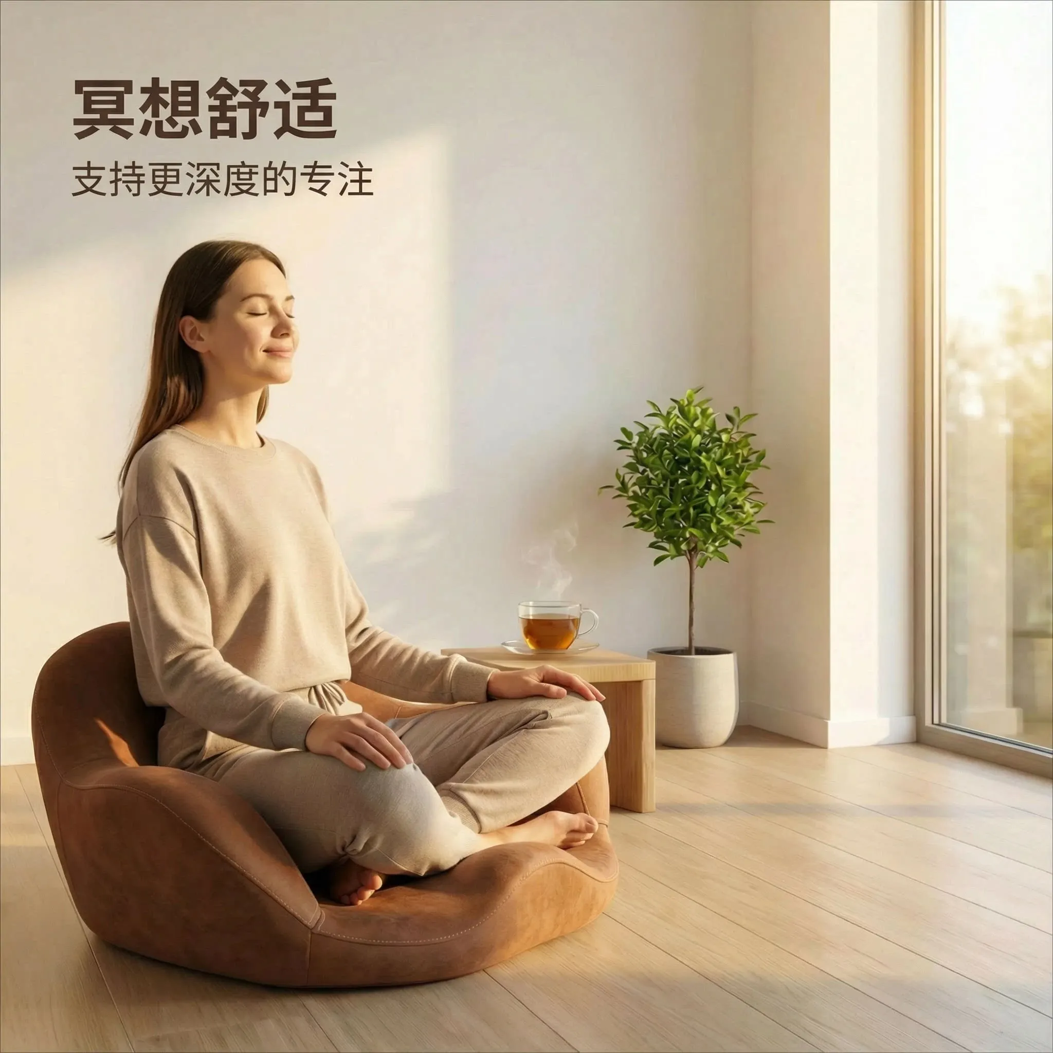 Faux Leather Meditation Cushion, Ergonomic Zafu Pillow for Sitting, Yoga Pad for Cross Legged Position, Non-Slip Meditation Mat