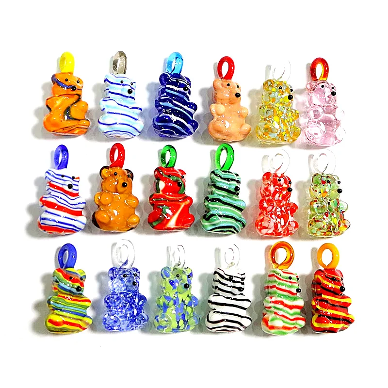 Colorful Mini Bear Glass Pendant Korean Style Creative Cute Bear Charm DIY Craft Jewelry Making Accessories for Handmade Lovers