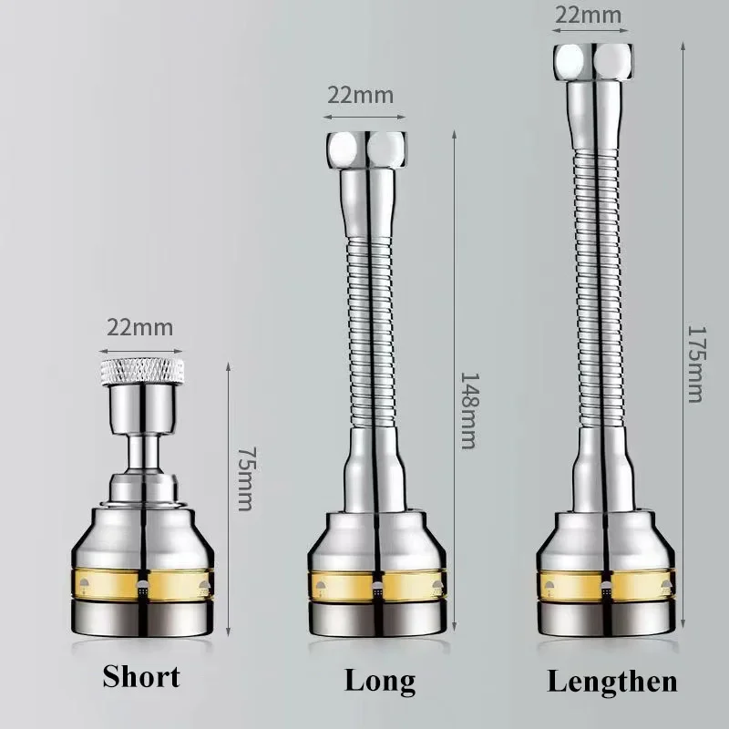 304 Stainless Steel Kitchen Faucet Aerator - 360 Rotatable Splash Filter Faucet Splash-proof Gold Edge Half-copper
