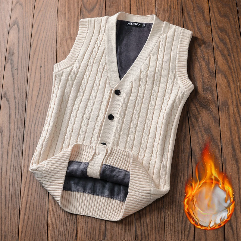 

2024 New Autumn Winter Men V Neck Cardigan Vest Male Casual Sweater Sleeveless Coats Mens Solid Color Knitted Waistcoat G357