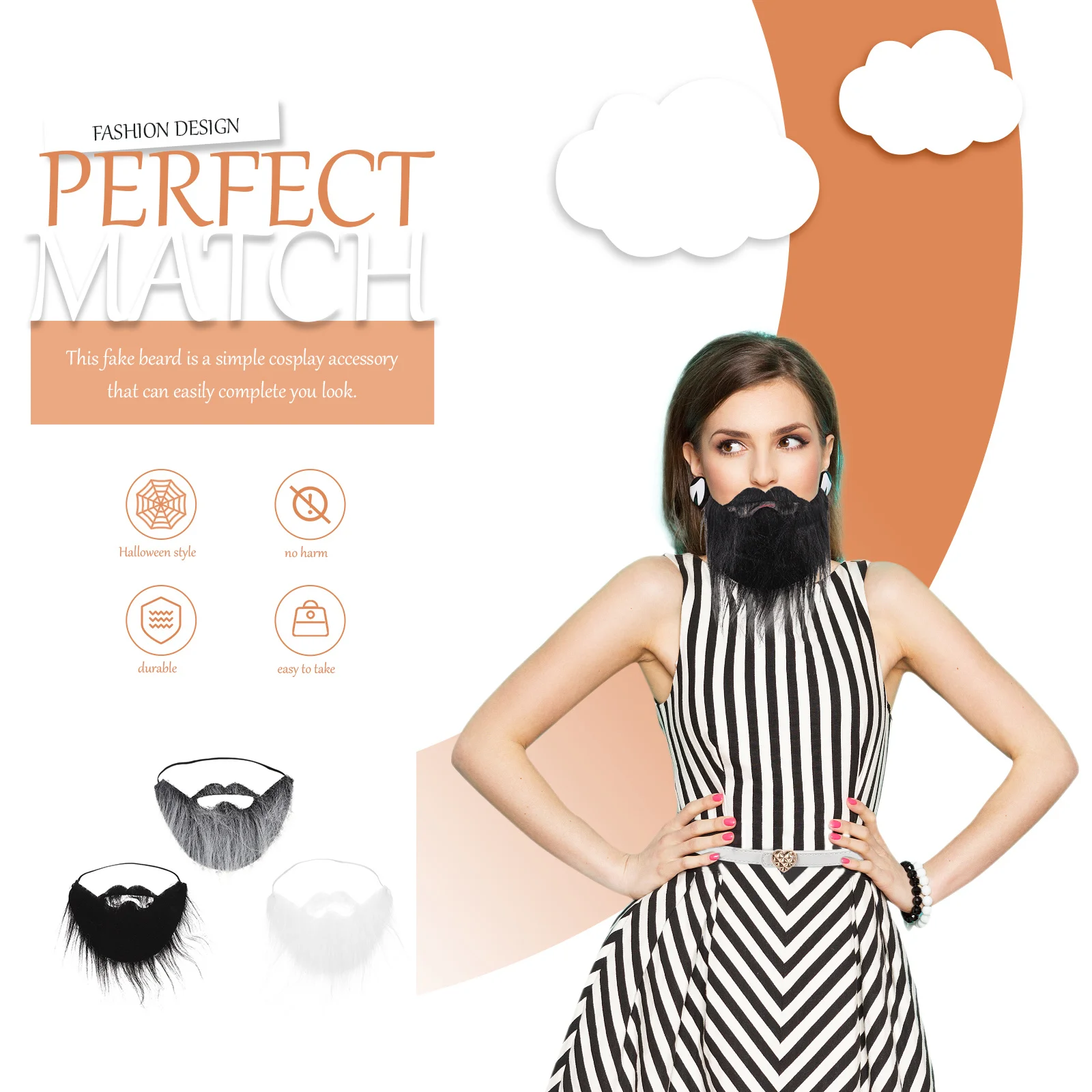 Faux moustache pour hommes, 3 pièces, Design élastique confortable, accessoire de Costume d'halloween, jeu de fête amusant, cadeau de farces pour adultes