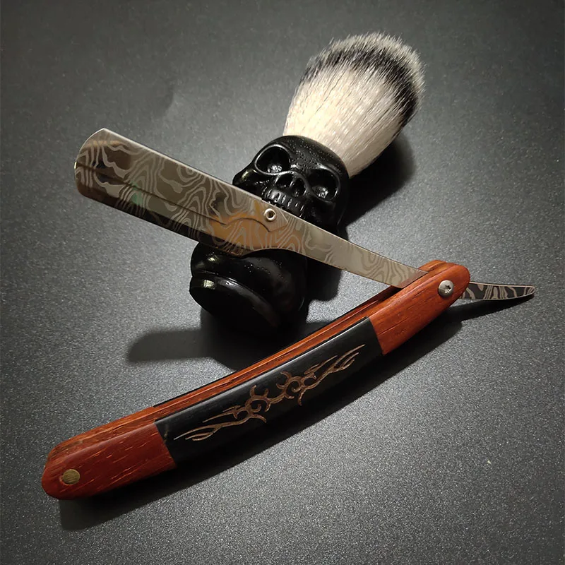 Aparador de madeira manual shaver profissional borda reta aço inoxidável afiada barbeiro navalha dobrável faca barbear barbear presente