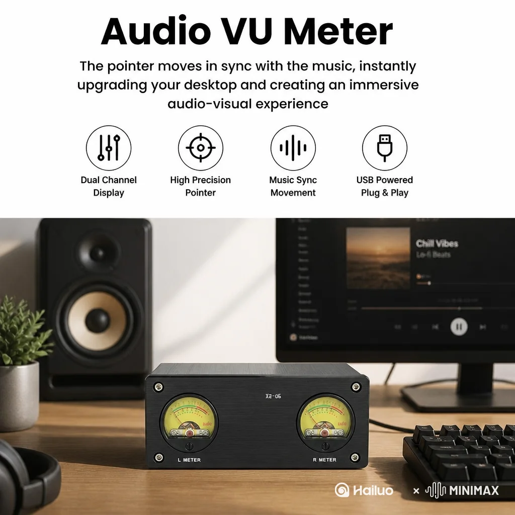 5V High Precision VU Meter Audio Level Indicator With Dual Channel Display 3.5mm/RCA Port For Professional Studio Music Monitor