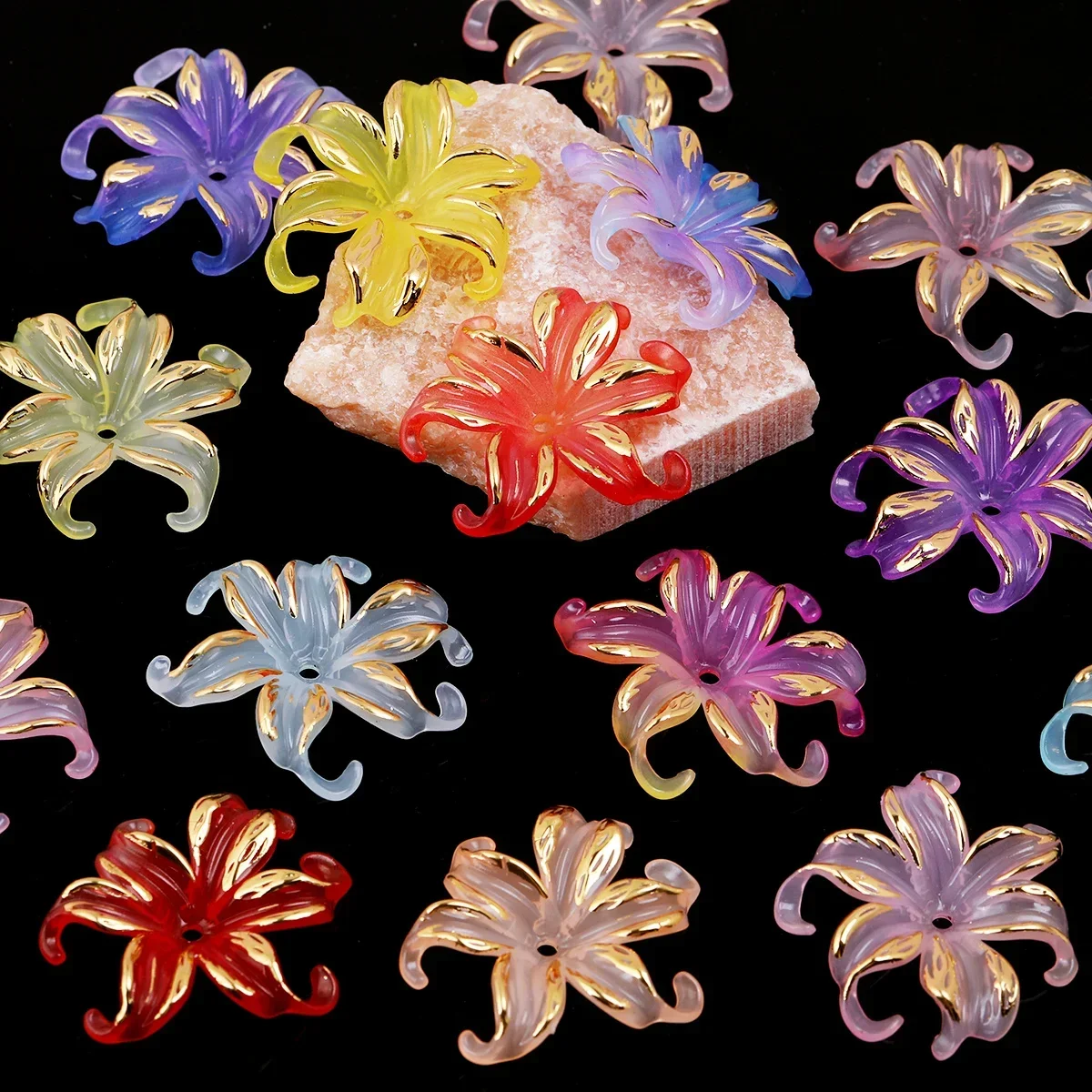 25/50pcs Random Color 44mm Gold Line Curly Flower Acrylic Loose Beads DIY Decor Pen Bracelet Craft Supplies
