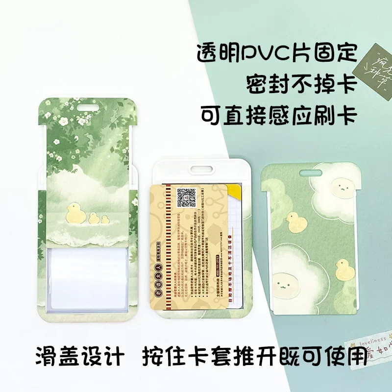 1 PCS Fresh Green Flowers Cartoon Card Holder Campus Student Card Bus Card Access Card ABS Plastic Protection Card Cover