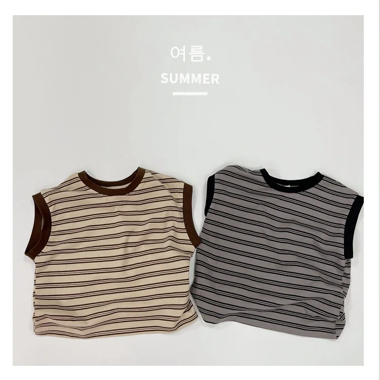 Children's Striped Vest Summer Sleeveless Shoulder Vest for Boys and Girls Round Neck T-shirt Fashion All-match
