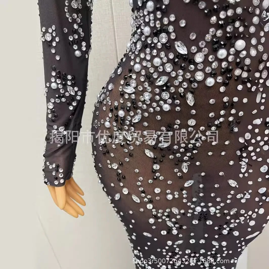 قسط الأسود منظور الجبهة سبليت شبكة الغزل لامعة حجر الراين أنيقة مأدبة ليلة الأداء اللباس Polygonum Multiflorum