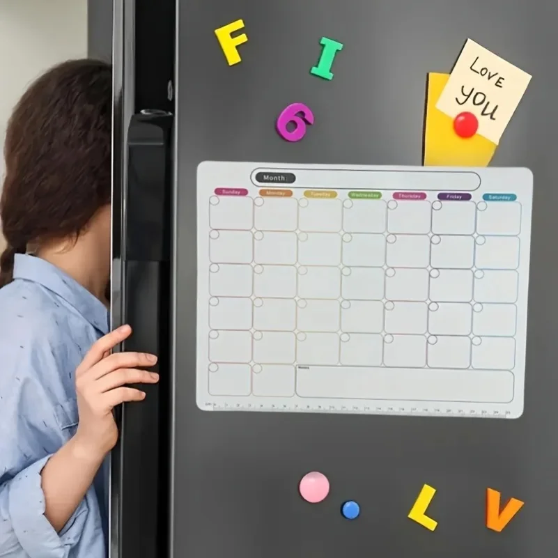 

Magnetic Fridge Organizer Set - Reusable Monthly/Weekly Planner Sticker + Memo Board, Calendar & Note Kit for Home Office
