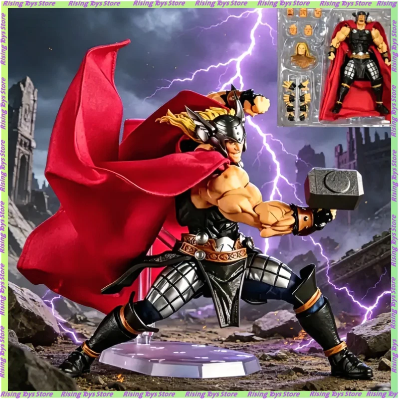 ac-thor-marvel-anime-action-figure-stunning-marvel-yamaguchi-style-model-toy-featuring-thor's-hammer-lightning-effects-red-cape