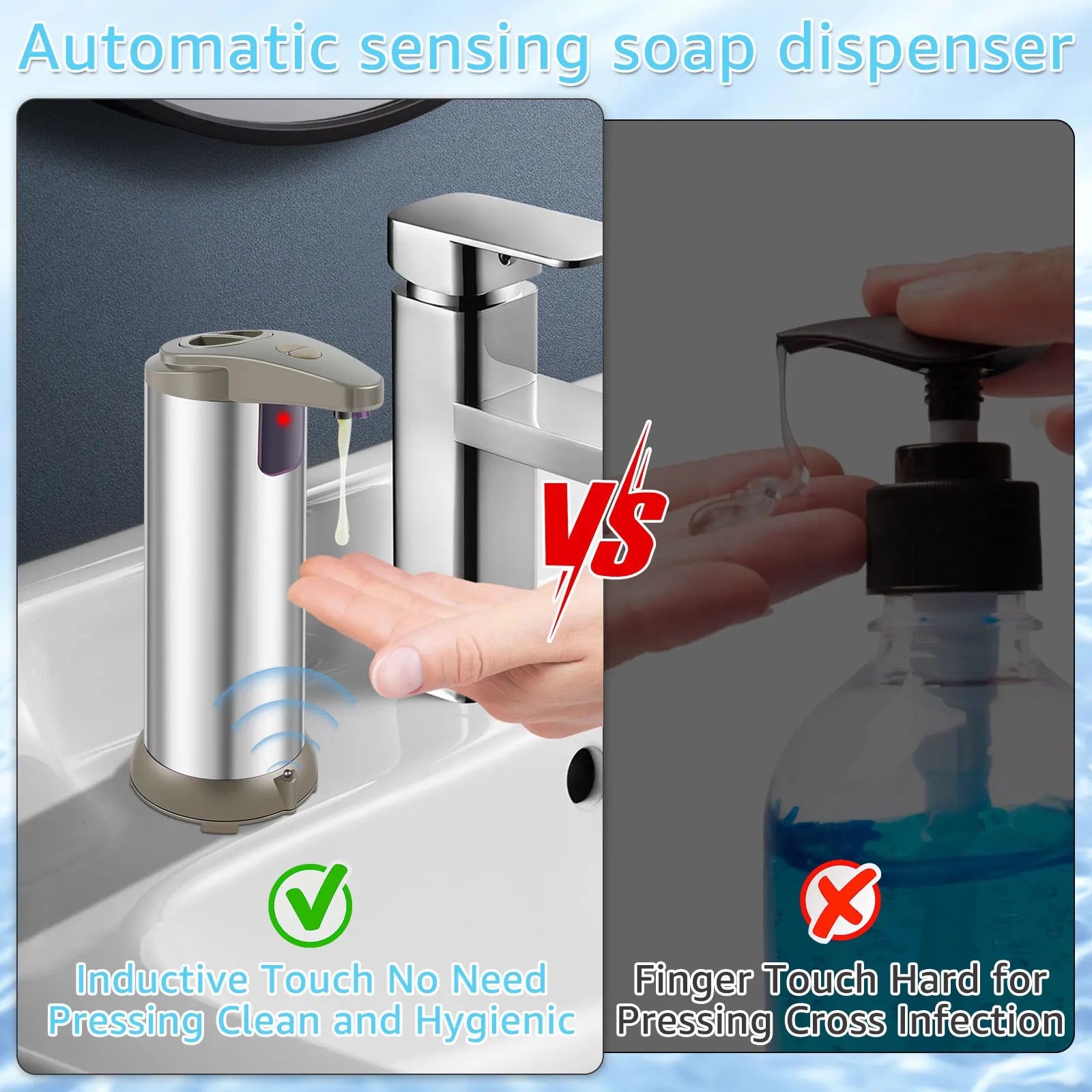 Automatic Soap Dispenser Stainless Steel Sensor Soap Dispenser Touchless Soap Foam Dispenser Battery Powered Electric