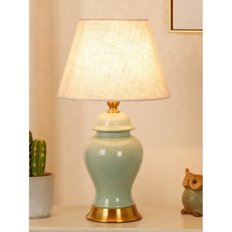 Ceramic Table Lamp Bedroom Living Room Study American Simple Modern New Chinese Touch Wedding Warm Warm Light Bedside Lamp