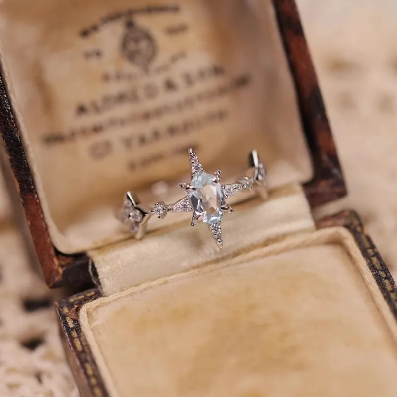 Fresh and fashion light luxury starry rings for women adjustable simplicity silver 925 inlaid diamond star ring fine jewelry
