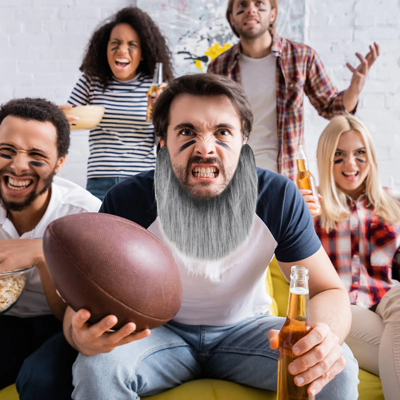 2 pçs realista barba falsa cinza traje cabelo facial para homens cosplay festa de halloween reutilizável cabelo facial teatral artificial