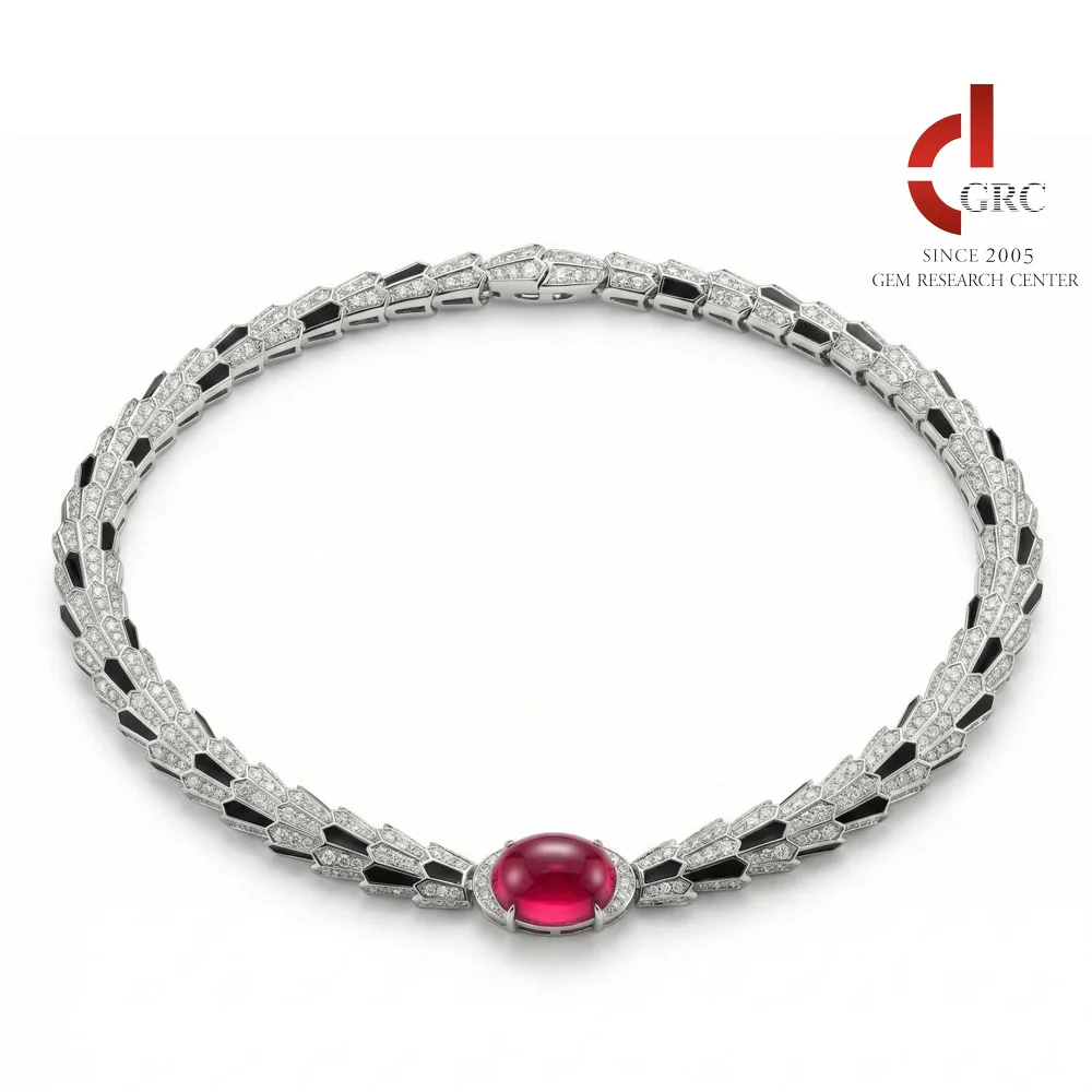 KQDANCE Luxury Lab Grown Oval Egg Cut Ruby Gemstone Black Enamel Necklace With Red Stone For Wedding Party Jewelry