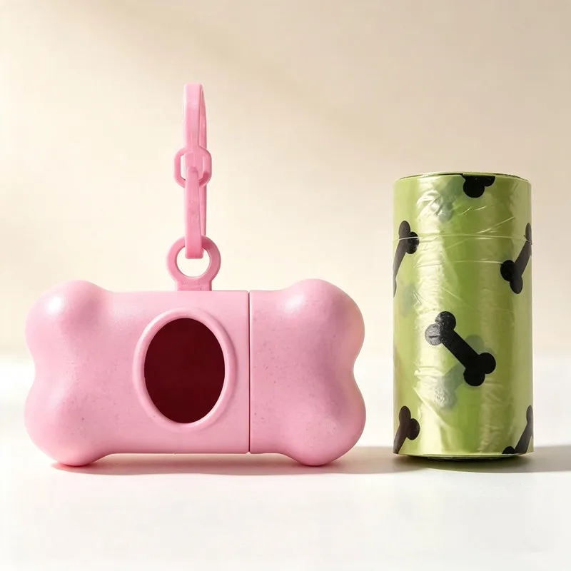 Bone‑Form Pet Waste Bag Container, Outdoor Clip‑on Dog Poop Pouch Holder, Complete Set with Bone Pattern Refill Waste Bags