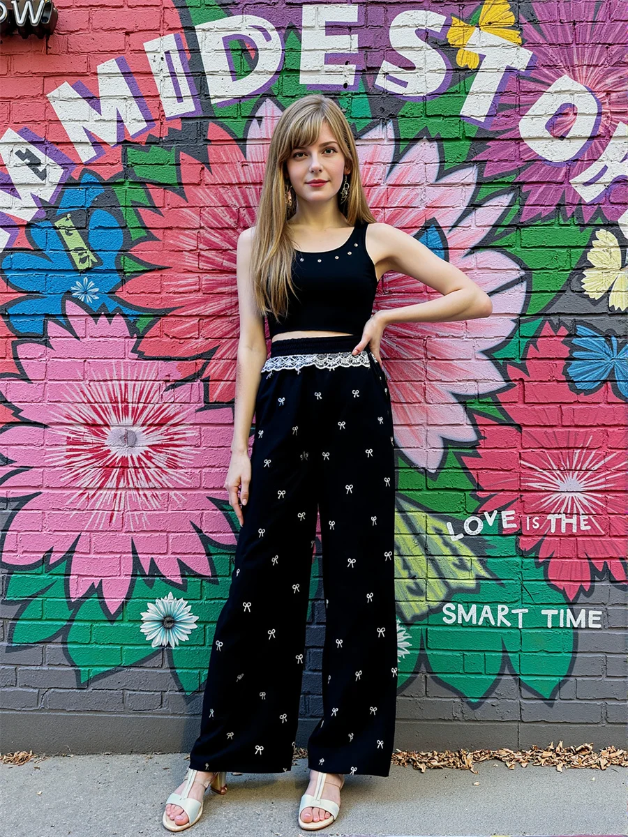 المرأة السراويل الفضفاضة الأسود المشمش نمط غير رسمي التدرج اللون المرأة موضة قوس قزح أومبير صبغ العصرية الحديثة الشباب أنيق نادي #2