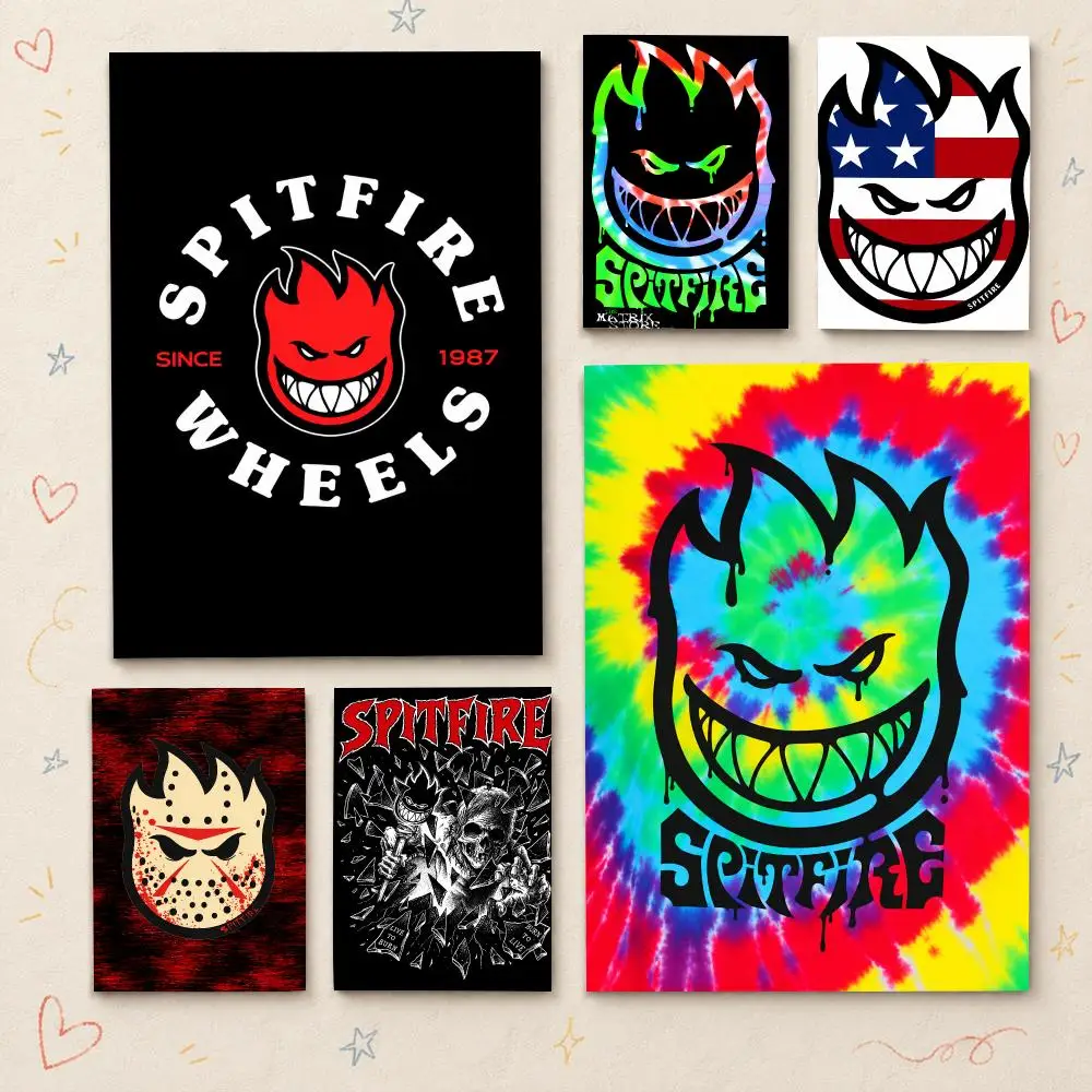 Skateboard S-Spitfire Wheels Poster HD PP Waterproof Wall Decor for Living Room Bedroom Gaming Room Cafe Unique Gift