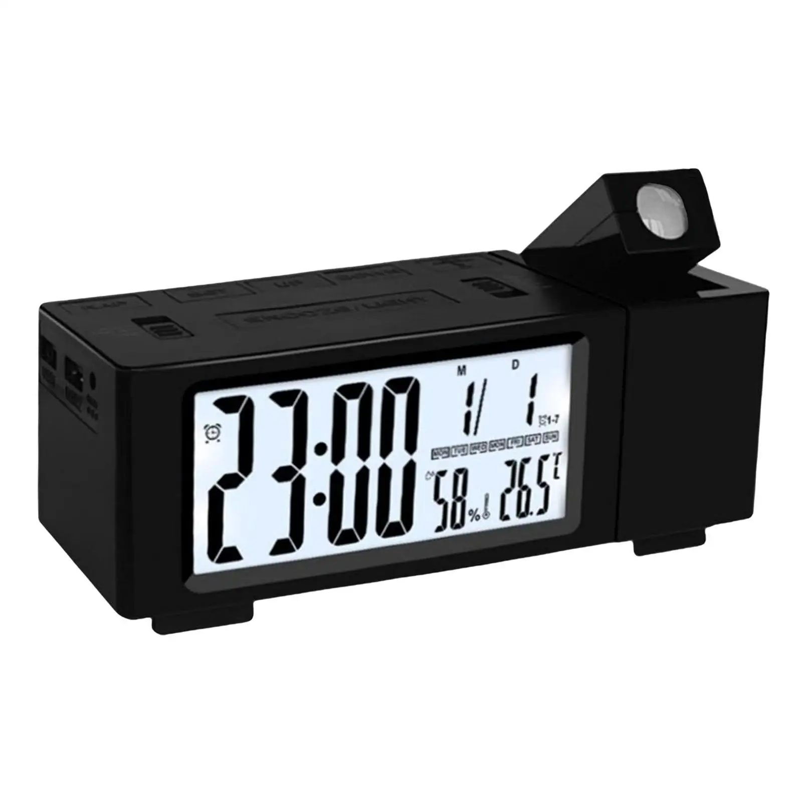 Large LED Projector Clock for Heavy Sleepers Adults Kids with Adjustable Brightness Temperature Humidity Display USB Power