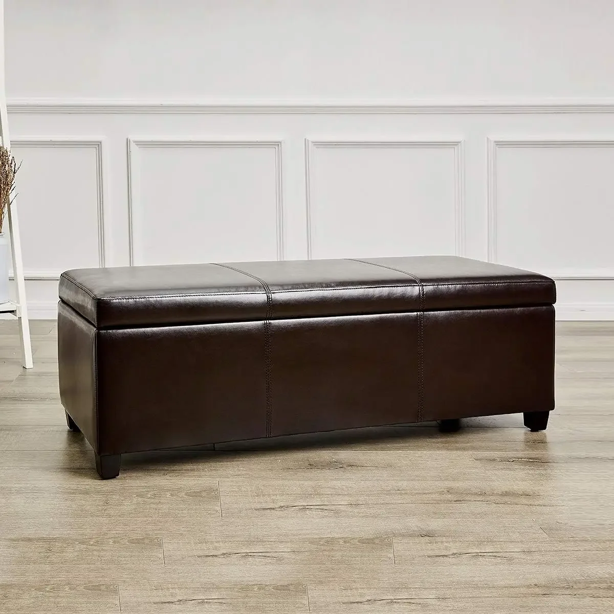 FIRST HILL FHW Madison Rectangular Faux Leather Storage Ottoman Bench, Large, Espresso Brown