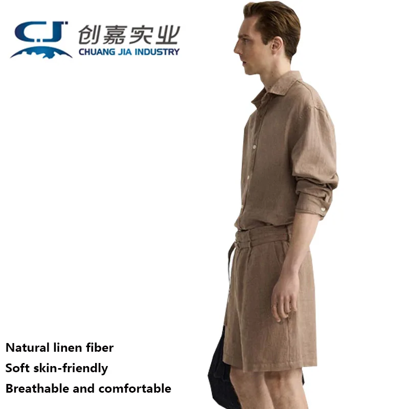 Linen Spring Summer Men's Long-sleeved Shirt Temperament Elegant Simple Brown Shirt Gentleman Light Luxury Comfortable Men Wear