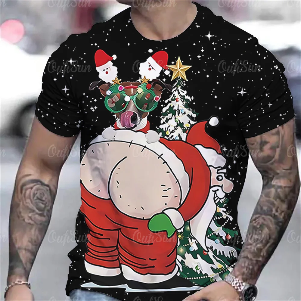 Christmas T-Shirt For Men Funny Santa Claus Short Sleeve 3d Printed Men'S Clothing Streetwear Tshirts Festival Casual Tops Tees