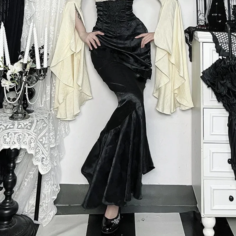 Goth Dark Asimmetrico Maxi Gonne Bottoms Mall Goth Party Halloween Gonne a sirena a vita alta per le donne Abiti cosplay Abiti