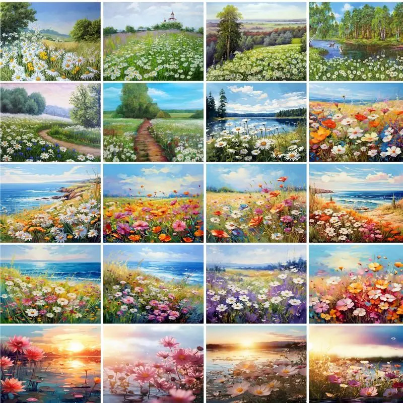 PhotoCustom Modernes Malen nach Zahlen Rahmen Blumen Straße Handgemachte Bild Zeichnung Diy Handwerk Home Decor Geschenk für Erwachsene Malen S