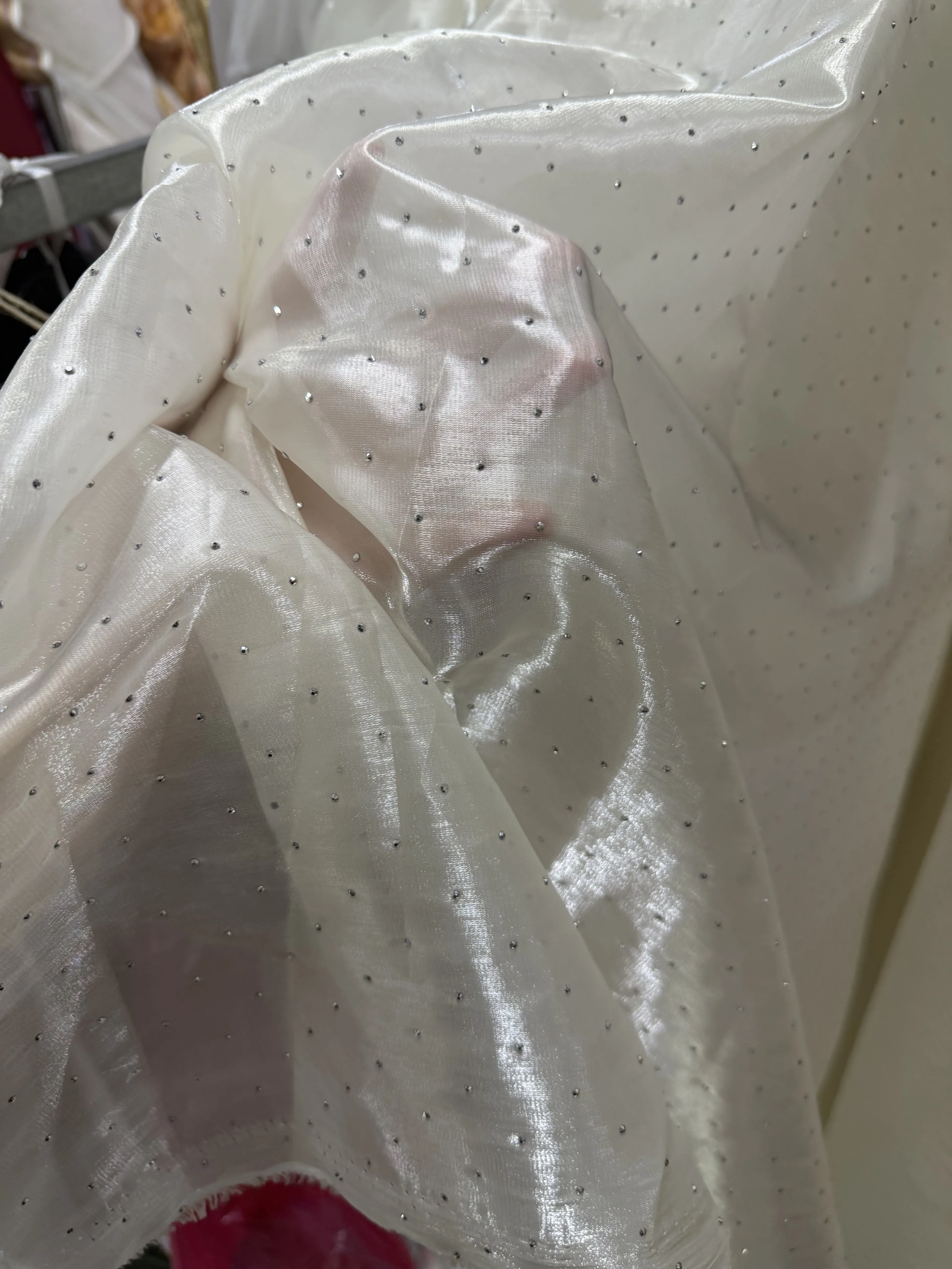 Beige Champagne Hot Pearlescent Chiffon Transparent Fabric Draping for Wedding Dress Formal Designer Fabric