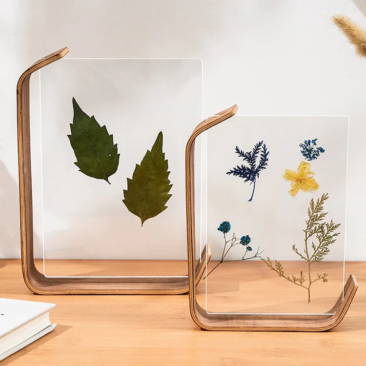

Acrylic & Wood Photo Frame,Double-Sided Transparent Floating Frame for Pressed Flowers,Dried Leaves,Photos,Tabletop Decorative