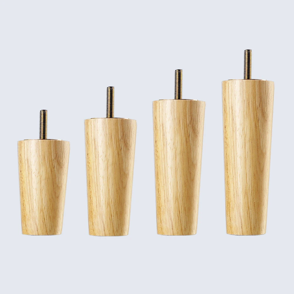4pcs M6/M8/M10 Screw Oak Furniture Legs European Styls Conical Rubber Wood Sofa Leg Wood for Table Cabinet Furniture Raised Feet