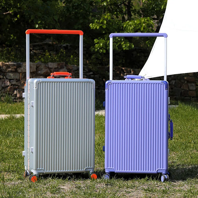 

High Aesthetic 26 Inch Lage Aluminum Frame Thiened Travel Suitcase Men Women Pullman Password Lo Stripe Pattern ABS PC