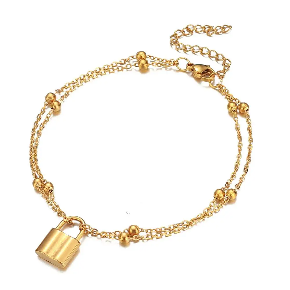 Women's Anklets Bracelet On The Leg Jewelry Ladies Gold Color Stainless Steel Chain With Lock Pendant Ankle Bracelets for Women