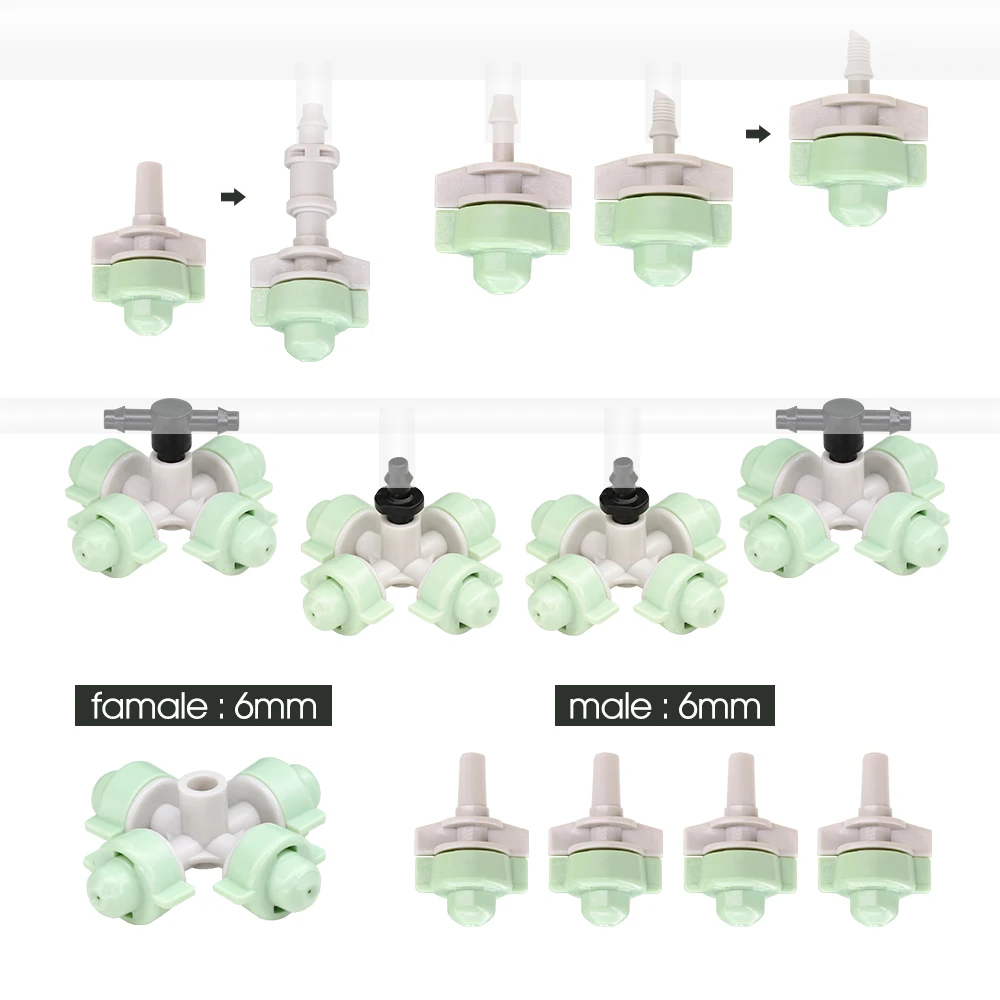 

9-15L/H Misting Nozzles Single Cross Cooling Sprinkler for Garden Irrigation System Fine Spray Micro Atomizer Greenhouse Yard