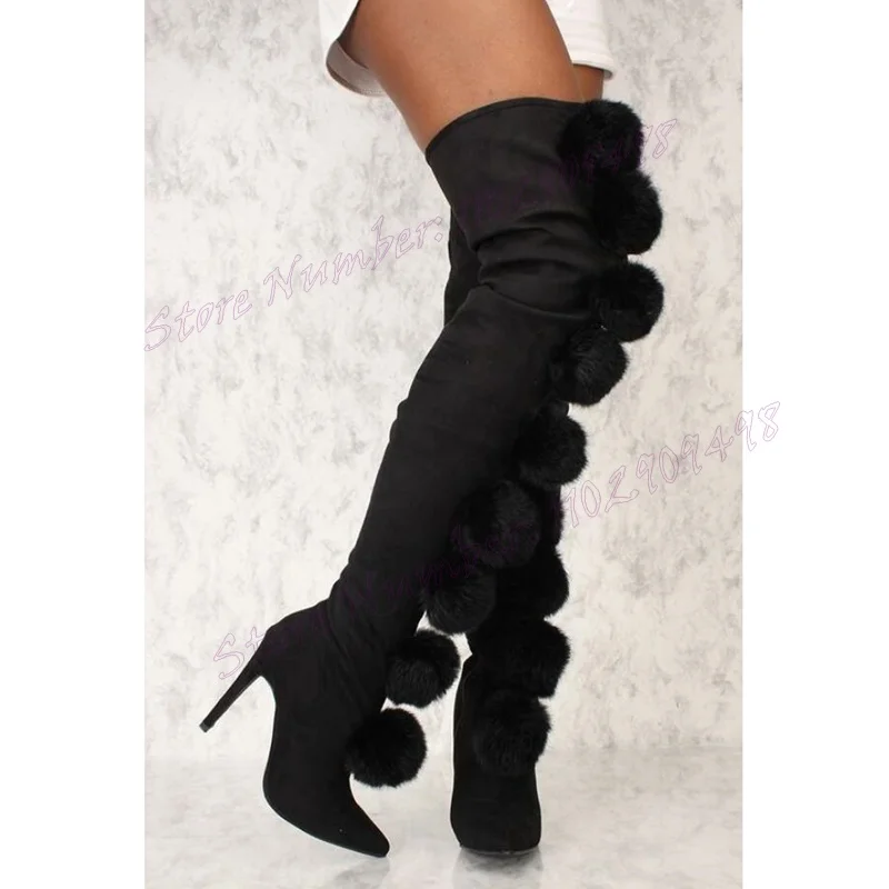 Rosa flauschige Overknee-Stiefel spitze Zehen schuhe für Frauen Stilettos High Heels sexy Winters chuhe 2024 zapatos para mujere