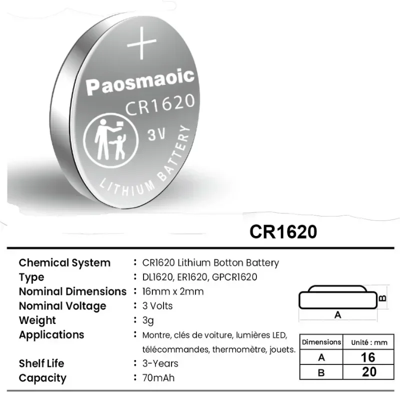 CR1620 100pcs battery cr1620 DL1620 BL1620 3V Lithium-ion button cell For Watch Toy Calculator Car Key Remote Control coin cell